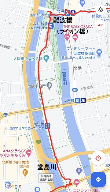 難波橋（ライオン橋）to堂島川