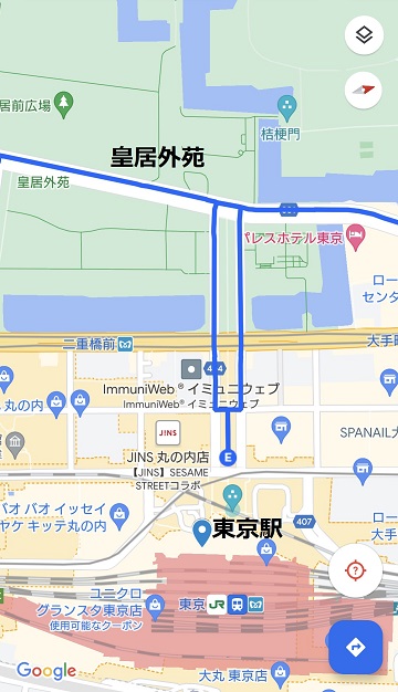 皇居外苑→東京駅