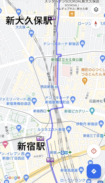 新大久保駅to新宿駅