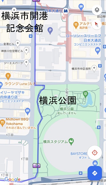 横浜市開港記念会館to横浜公園