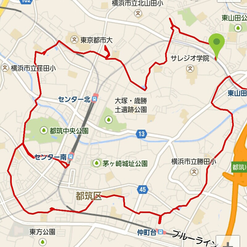 緑道をつないで港北ニュータウンの公園を走る