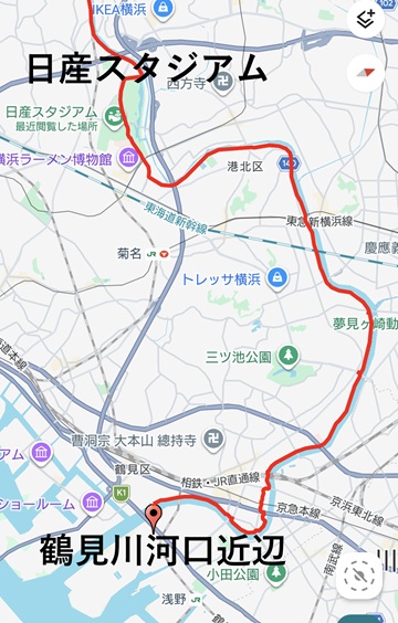 日産スタジアムto鶴見川河口近辺