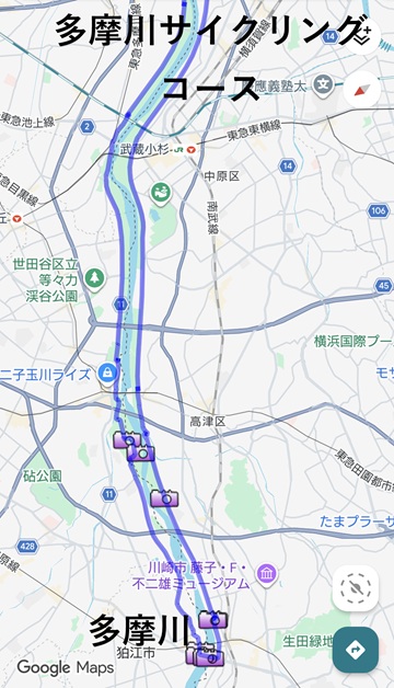 多摩川サイクリングコースto多摩川中流域